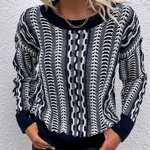 Rib-Knit Crew Neck Sweater For Women's.